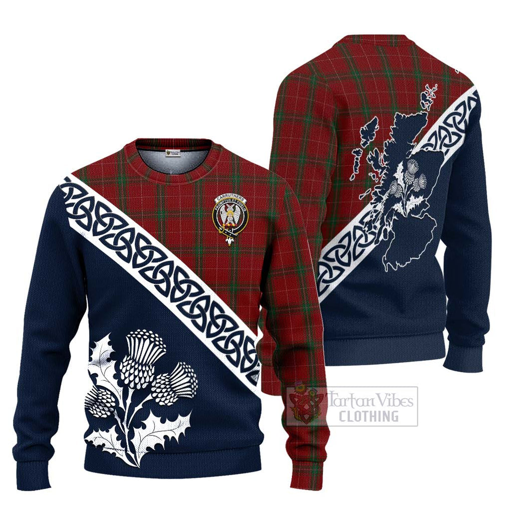 Tartan Vibes Clothing Carruthers Tartan Knitted Sweater Featuring Thistle and Scotland Map