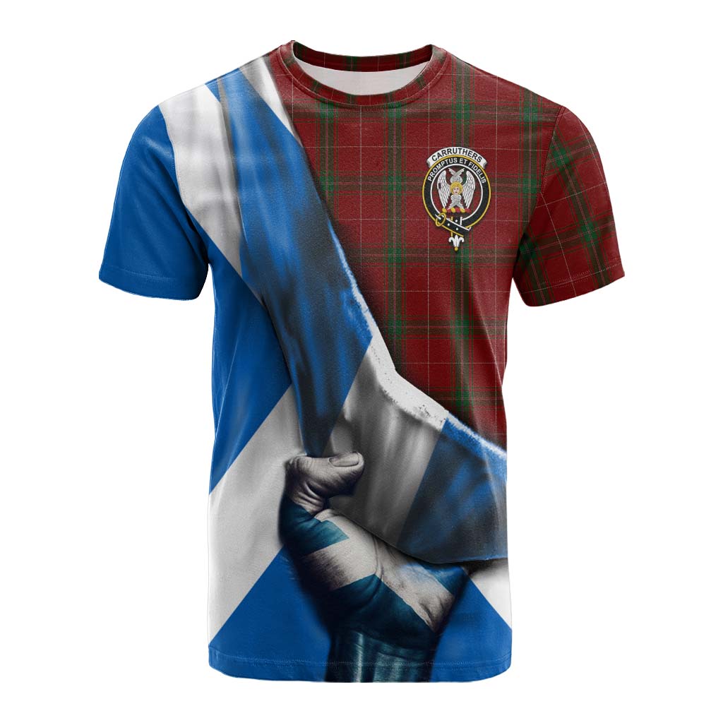 Tartan Vibes Clothing Carruthers Tartan Cotton T-shirt with Family Crest Scotland Patriotic Style