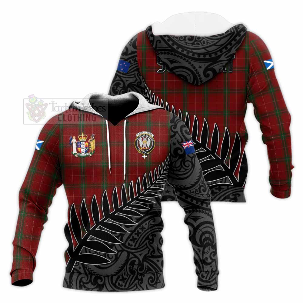 Tartan Vibes Clothing Carruthers Crest Tartan Knitted Hoodie with New Zealand Silver Fern Half Style