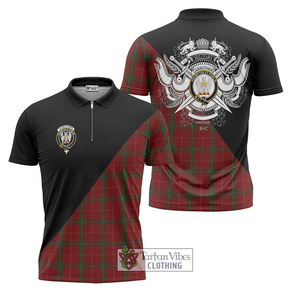 Carruthers Tartan Zipper Polo Shirt with Family Crest and Military Logo Style Unisex - Tartanvibesclothing Shop