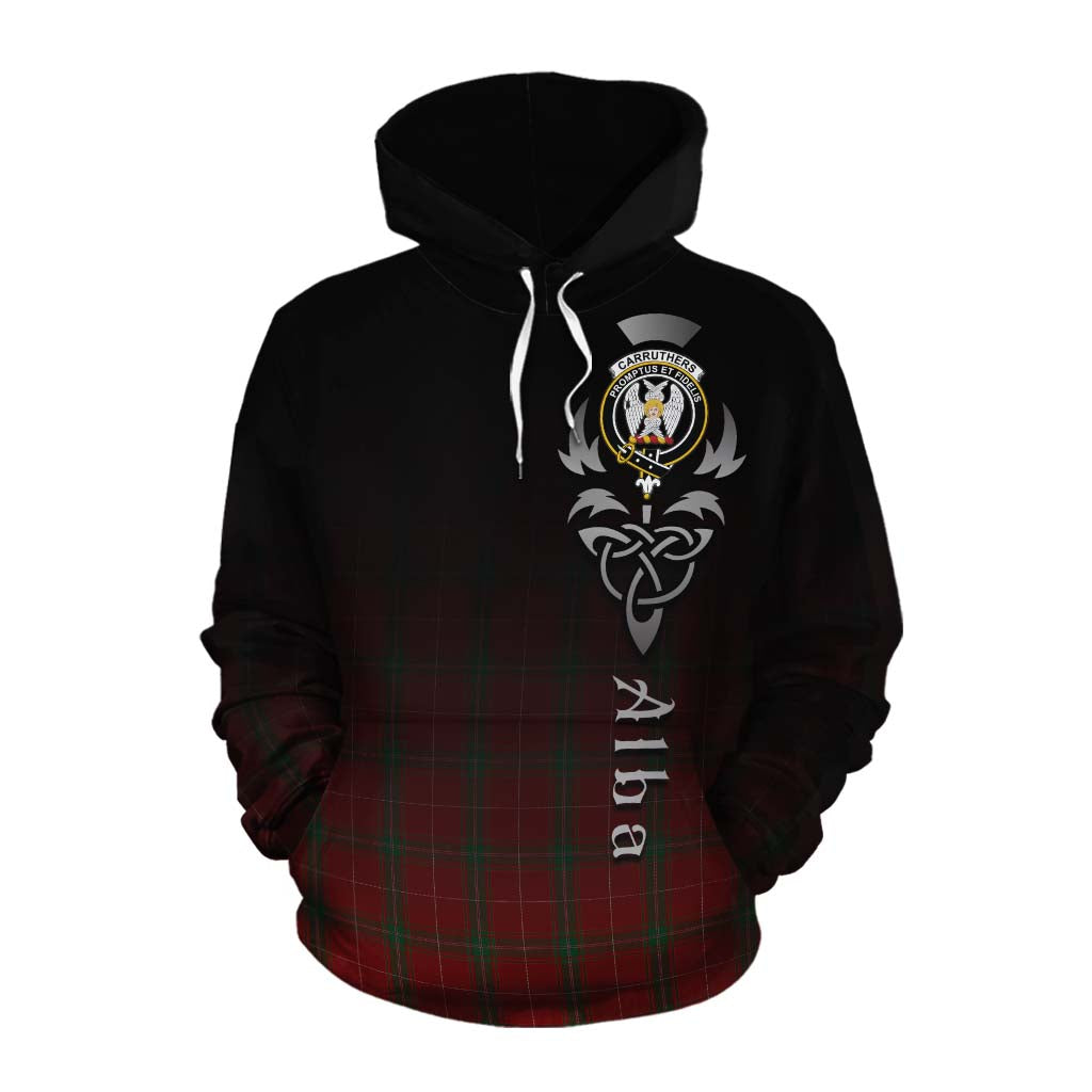 Tartan Vibes Clothing Carruthers Tartan Cotton Hoodie Featuring Alba Gu Brath Family Crest Celtic Inspired