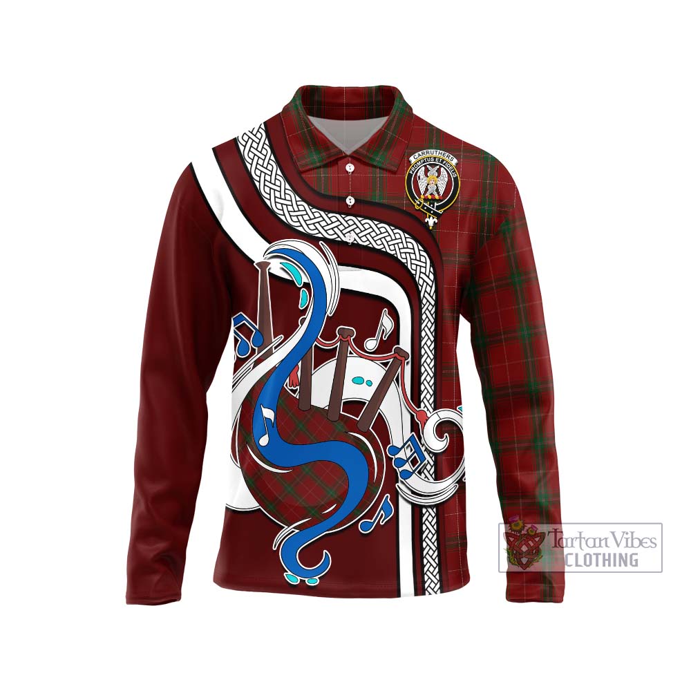 Tartan Vibes Clothing Carruthers Tartan Long Sleeve Polo Shirt with Epic Bagpipe Style