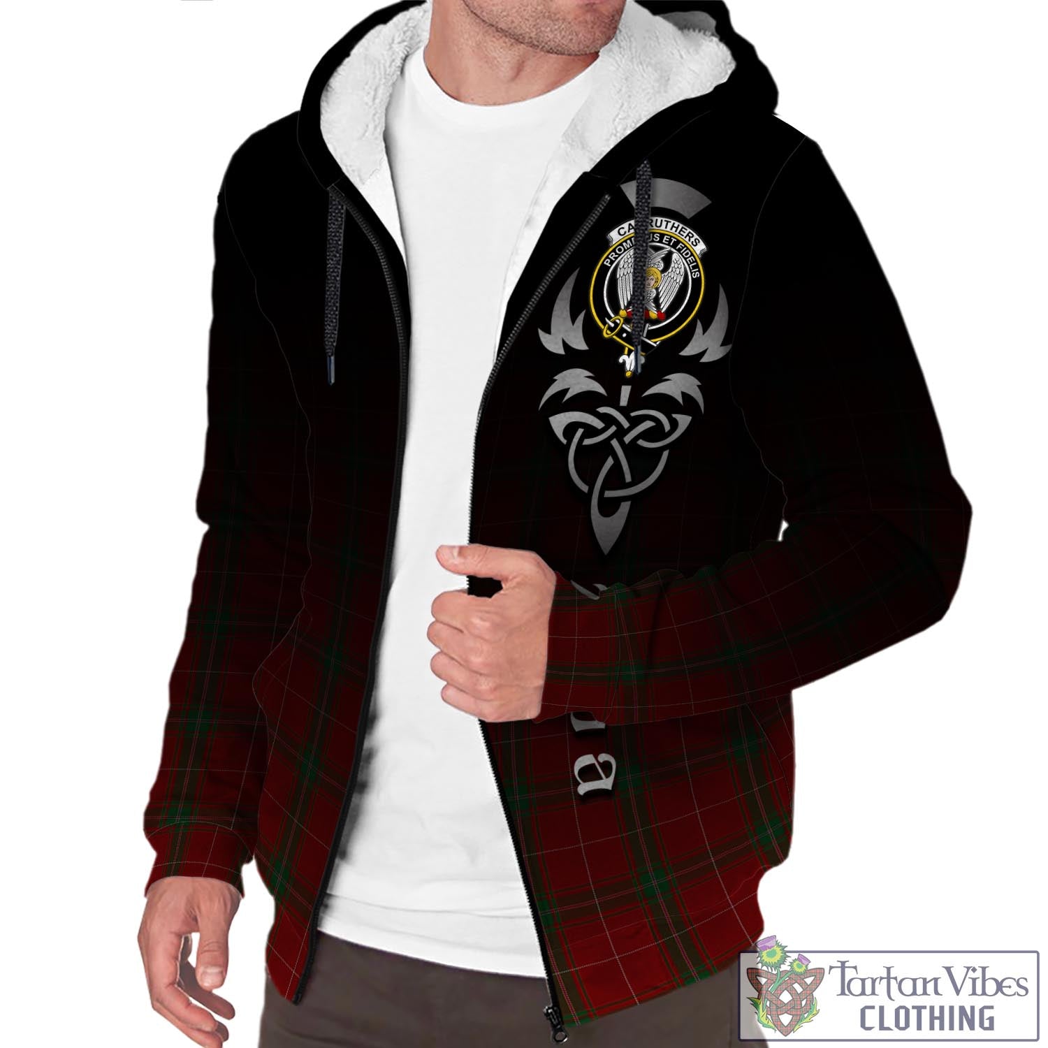 Tartan Vibes Clothing Carruthers Tartan Sherpa Hoodie Featuring Alba Gu Brath Family Crest Celtic Inspired