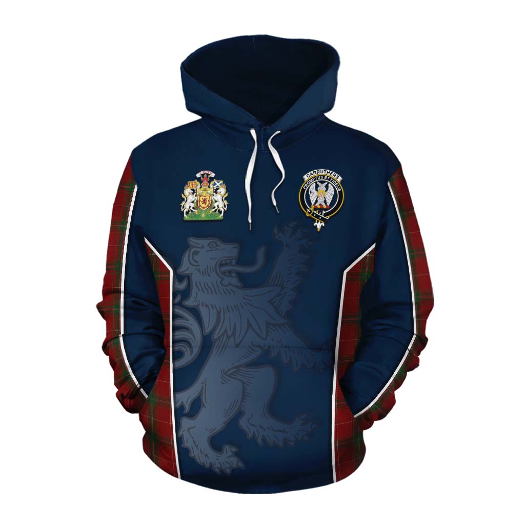 Tartan Vibes Clothing Carruthers Tartan Cotton Hoodie with Family Crest and Lion Rampant Vibes Sport Style