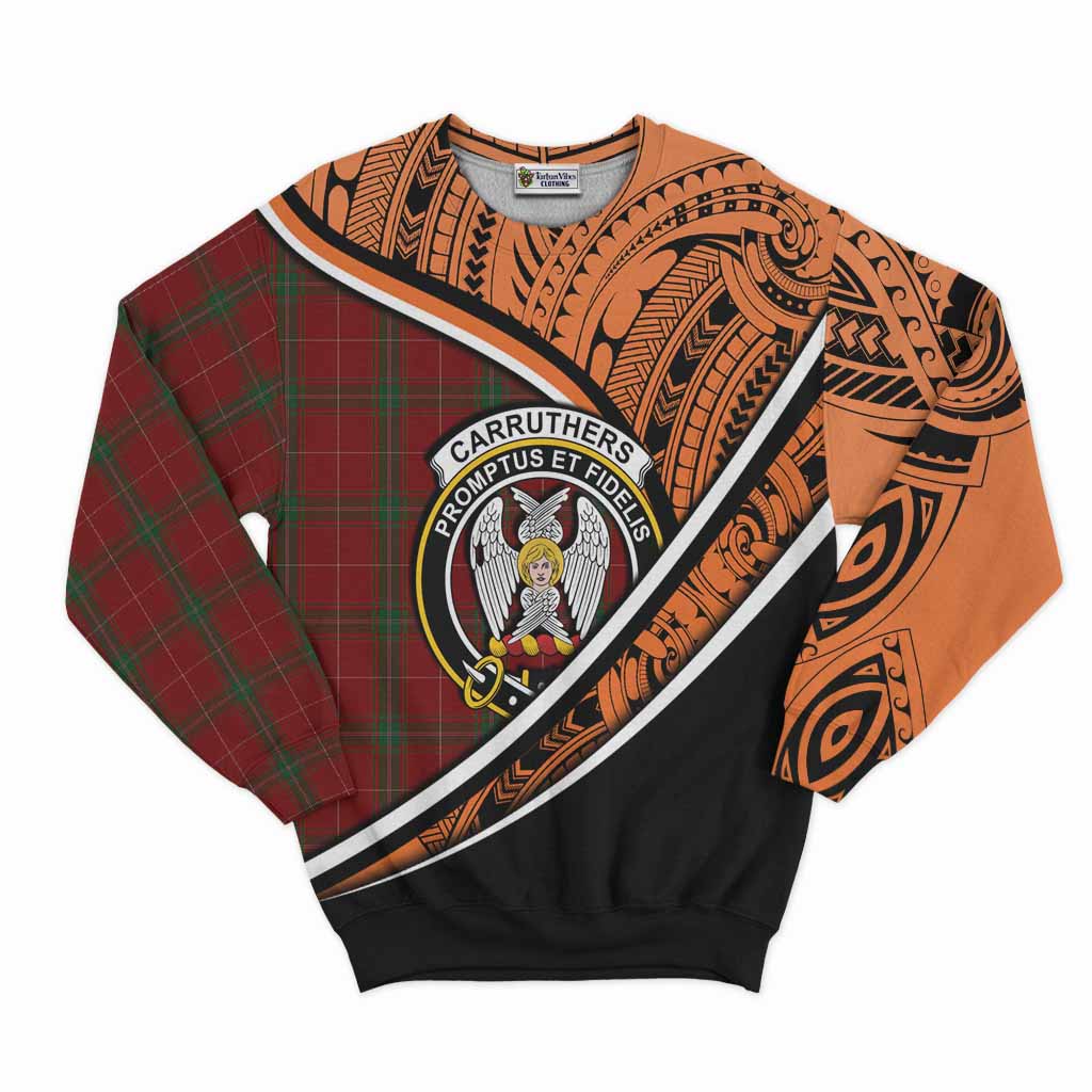 Tartan Vibes Clothing Carruthers Crest Tartan Sweatshirt with Maori Tattoo Style - Orange Version