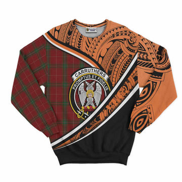 Carruthers Crest Tartan Sweatshirt with Polynesian Vibes Style - Orange Version