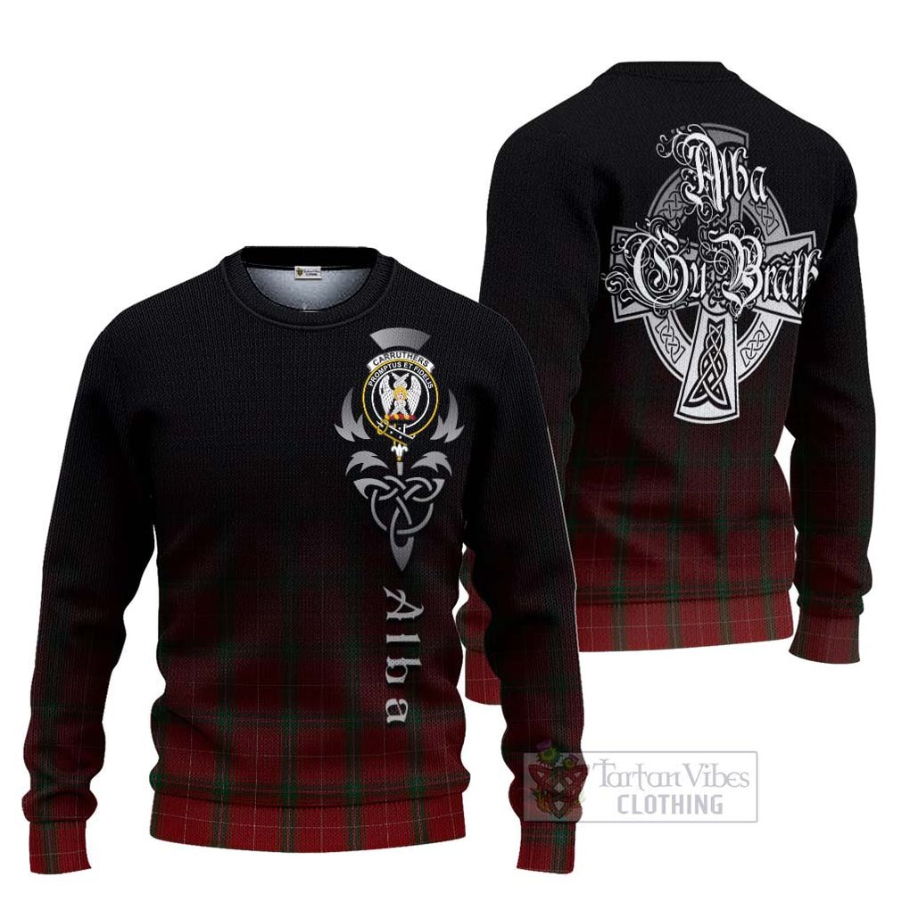 Tartan Vibes Clothing Carruthers Tartan Knitted Sweater Featuring Alba Gu Brath Family Crest Celtic Inspired