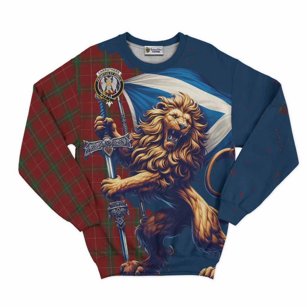 Tartan Vibes Clothing Carruthers Tartan Family Crest Sweatshirt with Scottish Majestic Lion