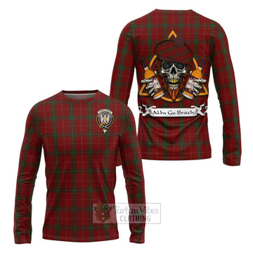 Carruthers Tartan Long Sleeve T-Shirt with Family Crest and Bearded Skull Holding Bottles of Whiskey