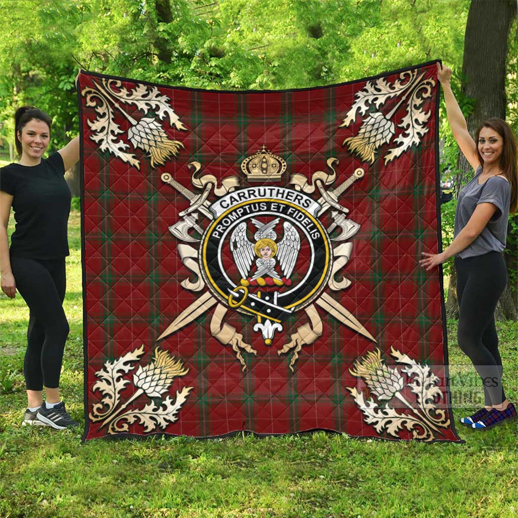 Tartan Vibes Clothing Carruthers Tartan Quilt with Family Crest and Scottish Golden Courage Shield