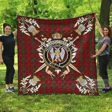 Carruthers Tartan Quilt with Family Crest and Scottish Golden Courage Shield