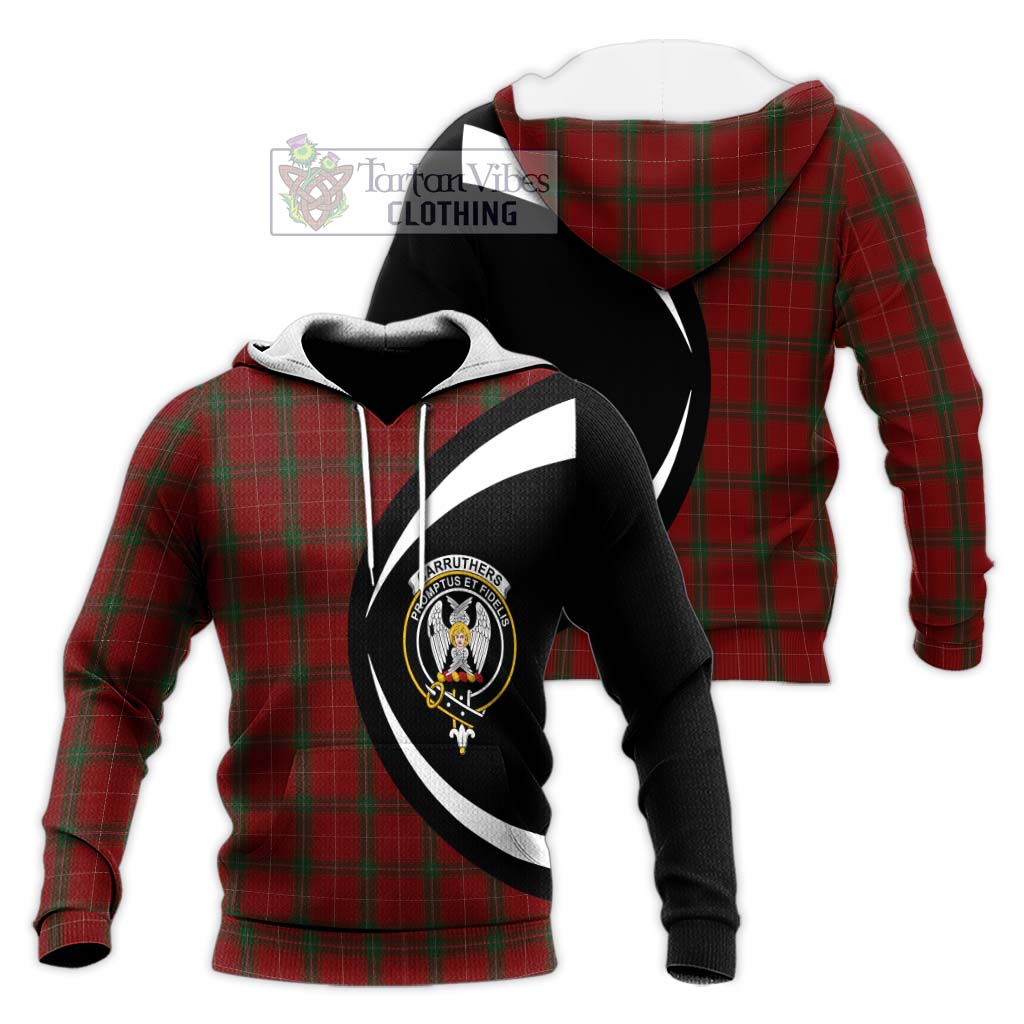 Carruthers Tartan Knitted Hoodie with Family Crest Circle Style Unisex Knitted Pullover Hoodie - Tartan Vibes Clothing