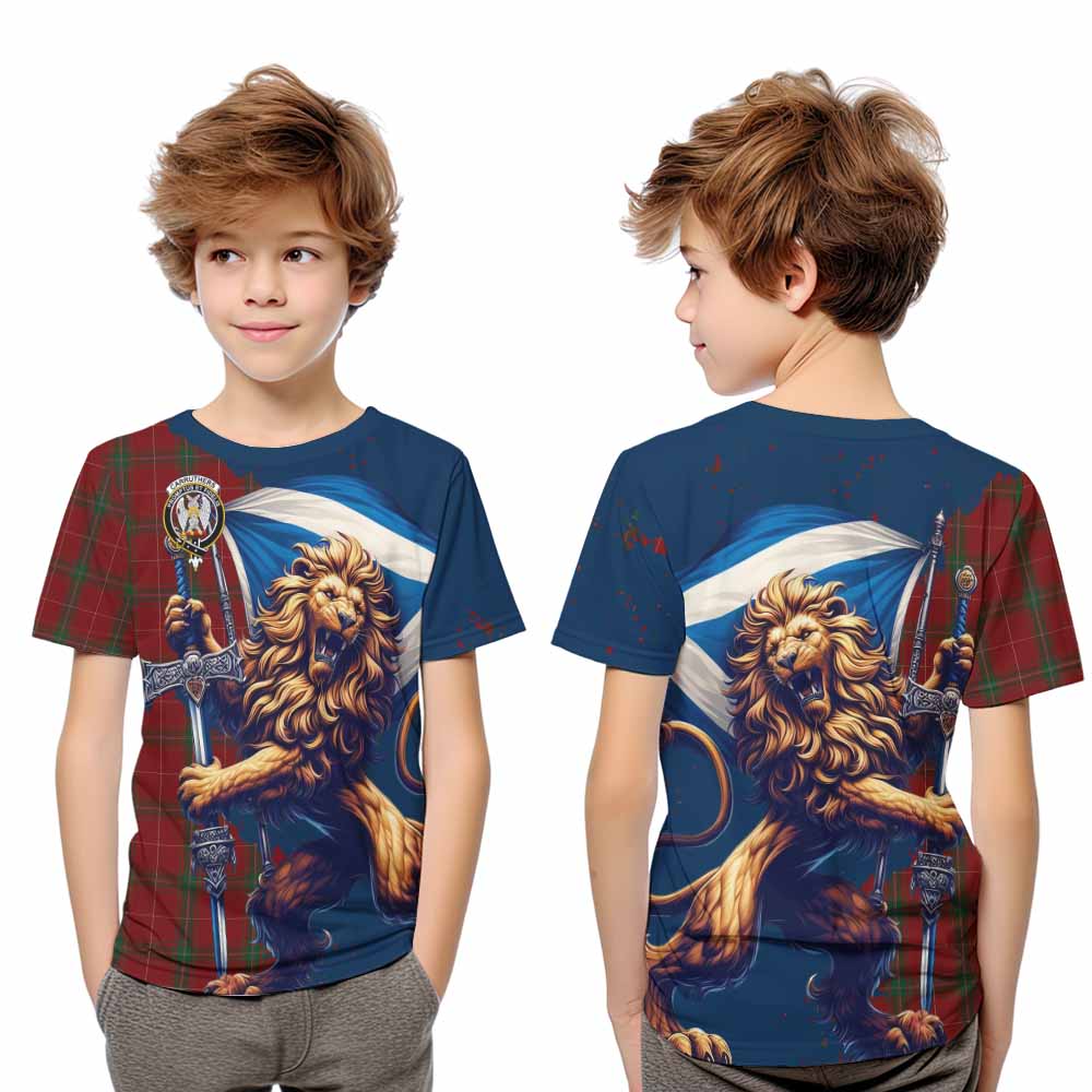 Tartan Vibes Clothing Carruthers Tartan Family Crest Kid T-Shirt with Scottish Majestic Lion