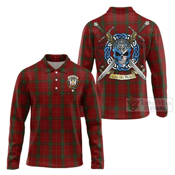 Carruthers Tartan Long Sleeve Polo Shirt with Family Crest Celtic Skull Style