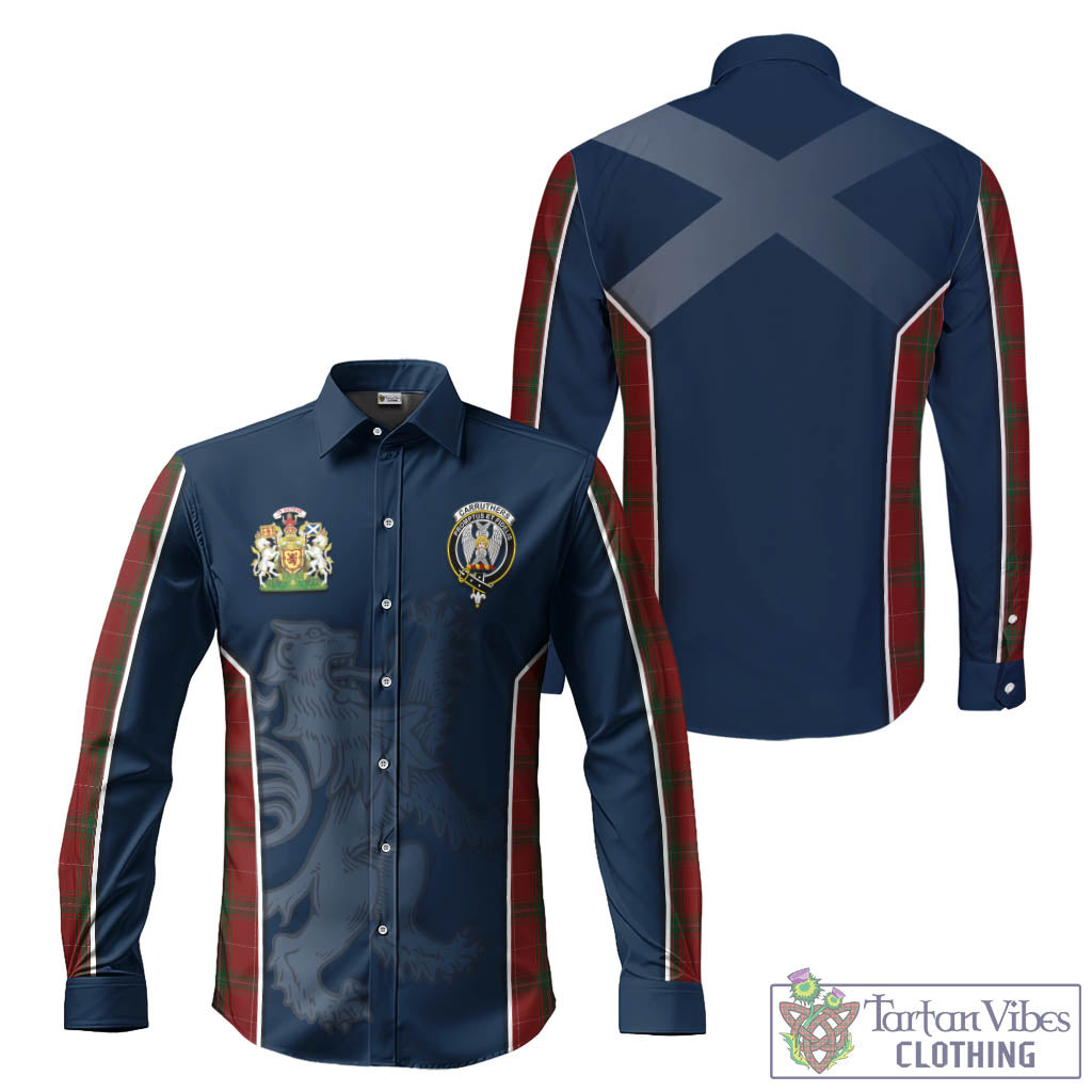 Tartan Vibes Clothing Carruthers Tartan Long Sleeve Button Up Shirt with Family Crest and Lion Rampant Vibes Sport Style