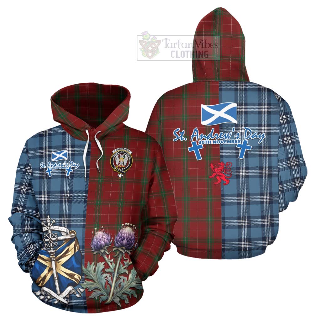 Tartan Vibes Clothing Carruthers Tartan Hoodie Happy St. Andrew's Day Half Tartan Style