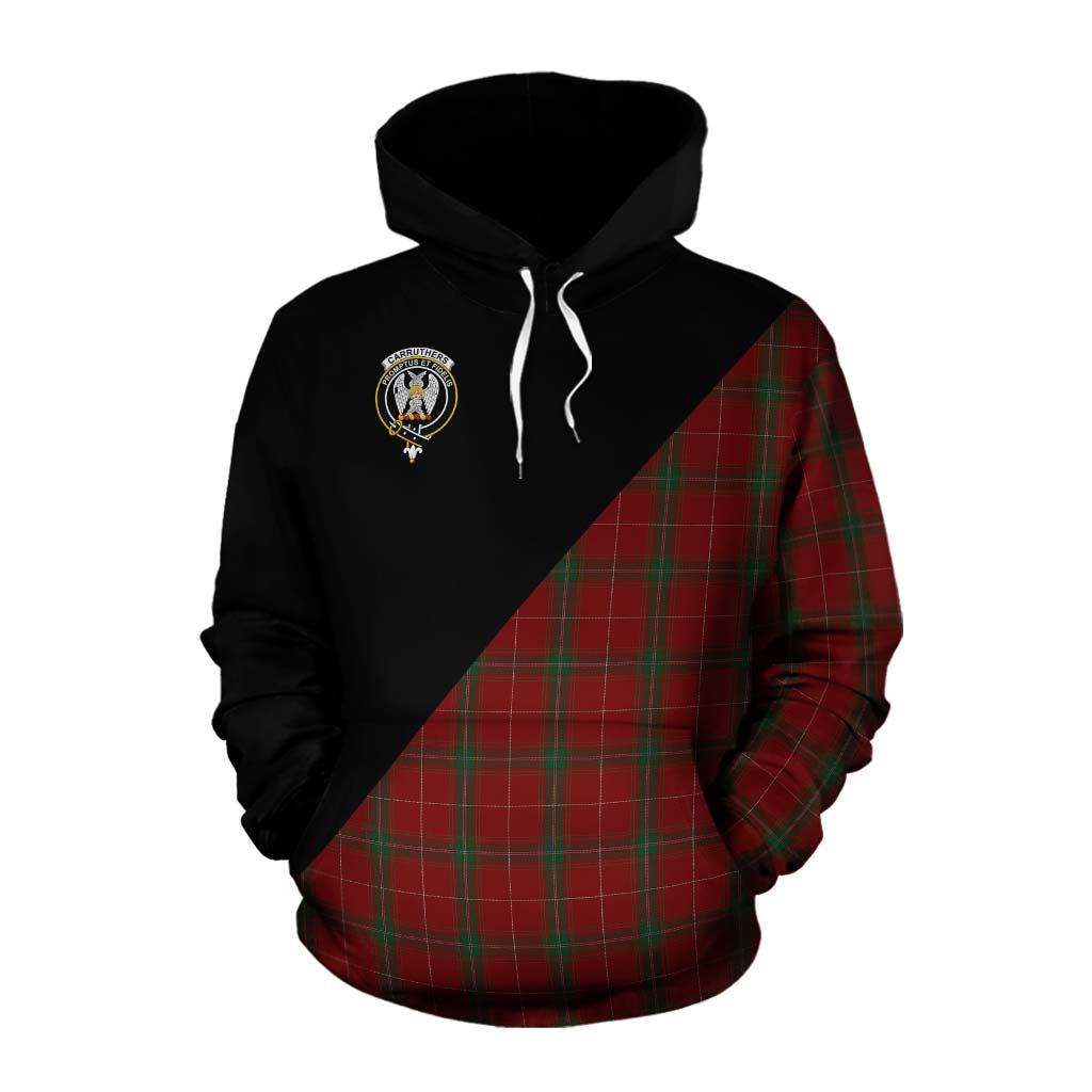 Tartan Vibes Clothing Carruthers Tartan Cotton Hoodie with Family Crest and Military Logo Style