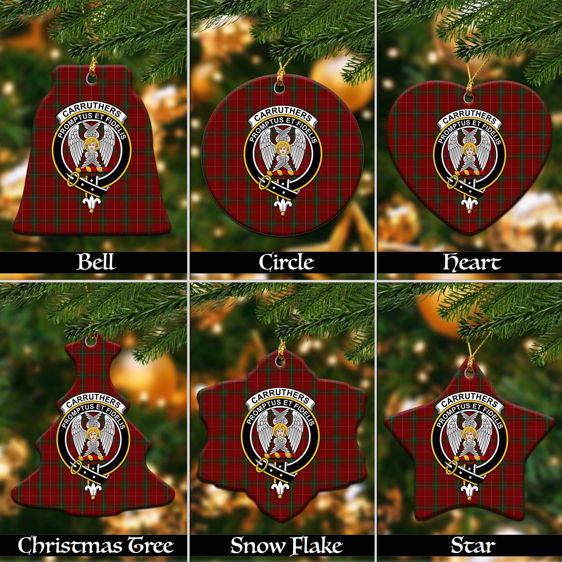 Carruthers Tartan Christmas Ornaments with Family Crest Ceramic Bell Pack 1: ornament * 1 piece - Tartanvibesclothing