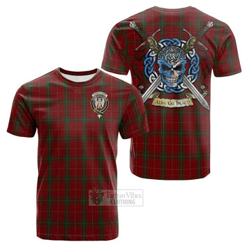 Carruthers Tartan Cotton T-shirt with Family Crest Celtic Skull Style