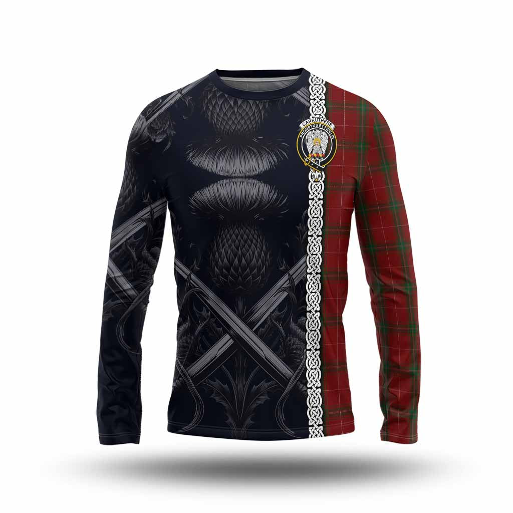 Tartan Vibes Clothing Carruthers Tartan Long Sleeve T-Shirt with Family Crest Cross Sword Thistle Celtic Vibes