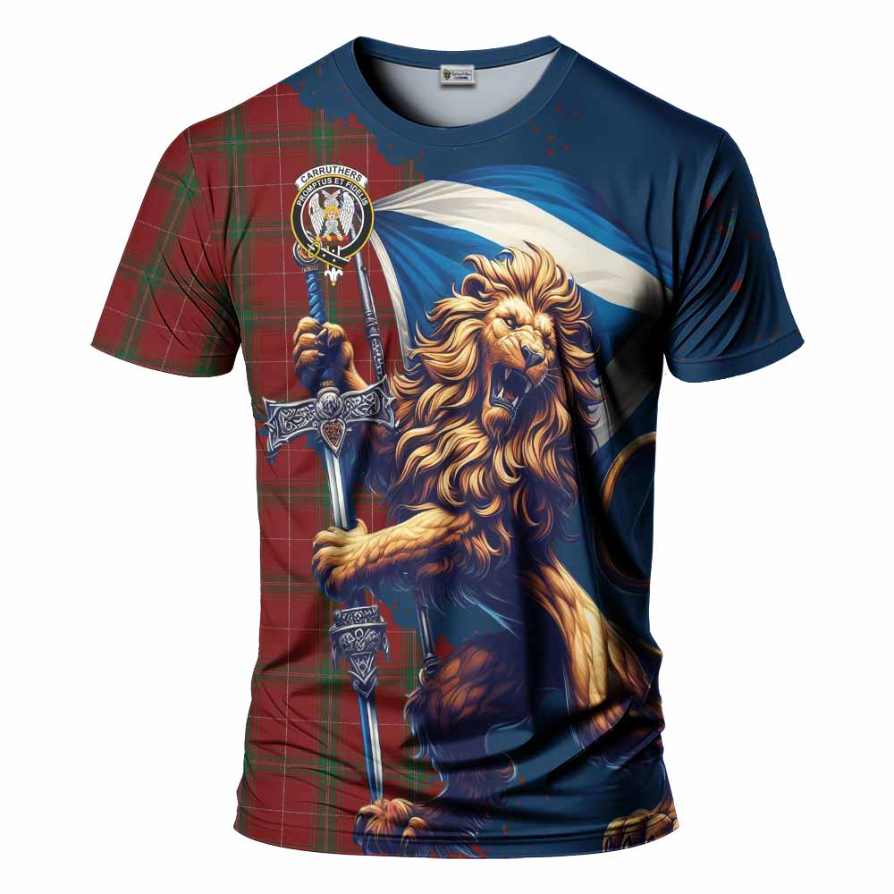 Tartan Vibes Clothing Carruthers Tartan Family Crest T-Shirt with Scottish Majestic Lion