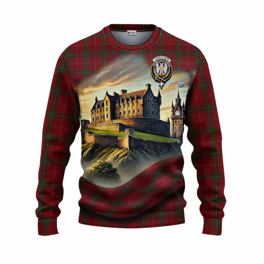 Carruthers Tartan Family Crest Knitted Sweater with Scottish Ancient Castle Style Unisex - Tartan Vibes Clothing