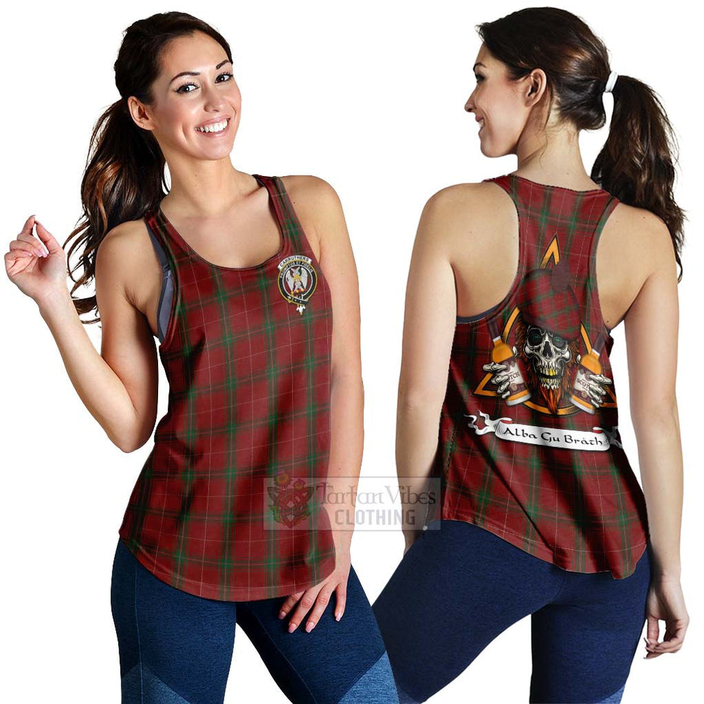 Tartan Vibes Clothing Carruthers Tartan Women's Racerback Tanks with Family Crest and Bearded Skull Holding Bottles of Whiskey