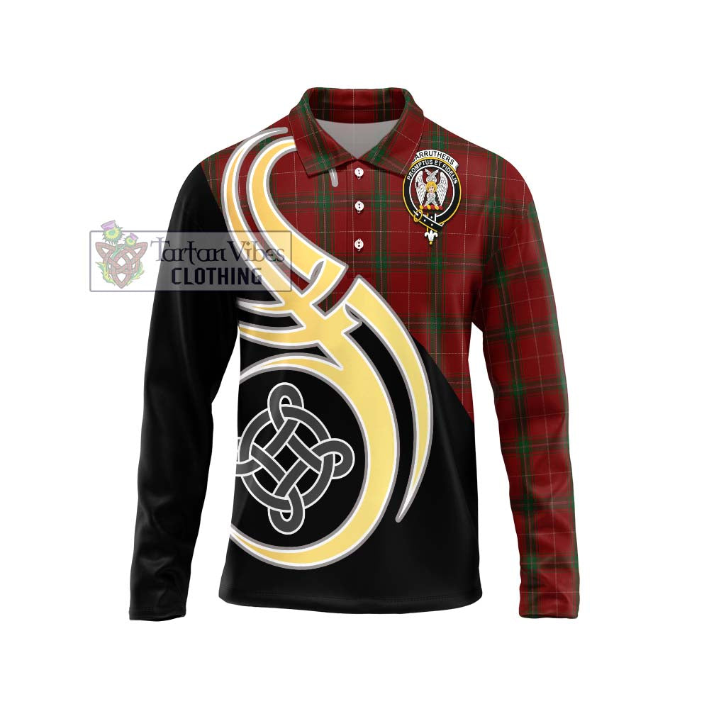 Carruthers Tartan Long Sleeve Polo Shirt with Family Crest and Celtic Symbol Style Unisex - Tartan Vibes Clothing