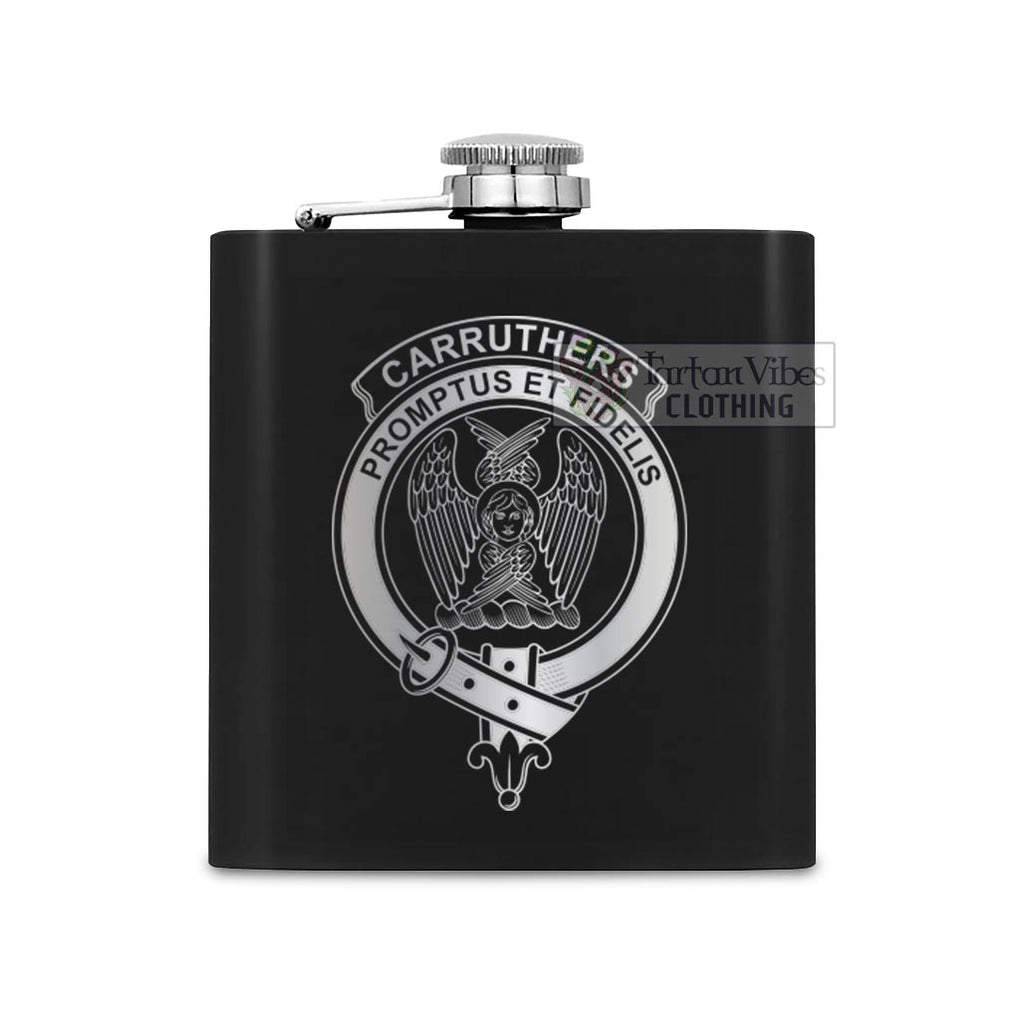 Tartan Vibes Clothing Carruthers Crest Hip Flask Set 7oz Black Stainless Steel with A Gift Box