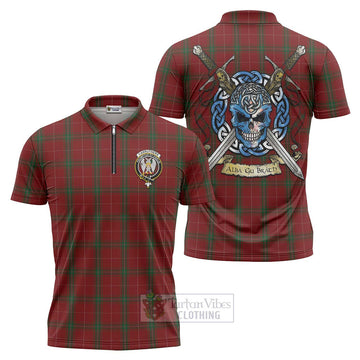 Carruthers Tartan Zipper Polo Shirt with Family Crest Celtic Skull Style