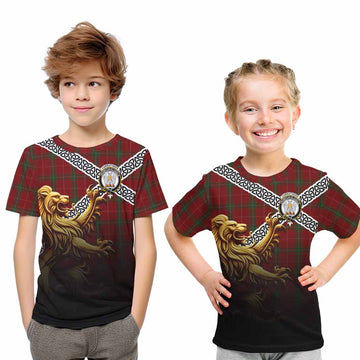 Carruthers Crest Tartan Kid T-Shirt with Golden Lion Emblem Celtic Style Youth XL Size14 - Tartan Vibes Clothing