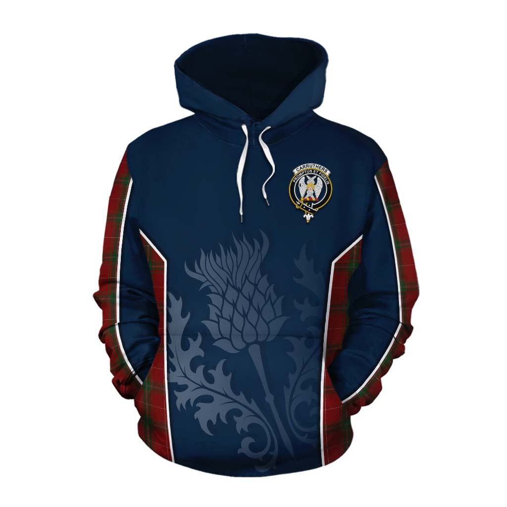 Tartan Vibes Clothing Carruthers Tartan Cotton Hoodie with Family Crest and Scottish Thistle Vibes Sport Style