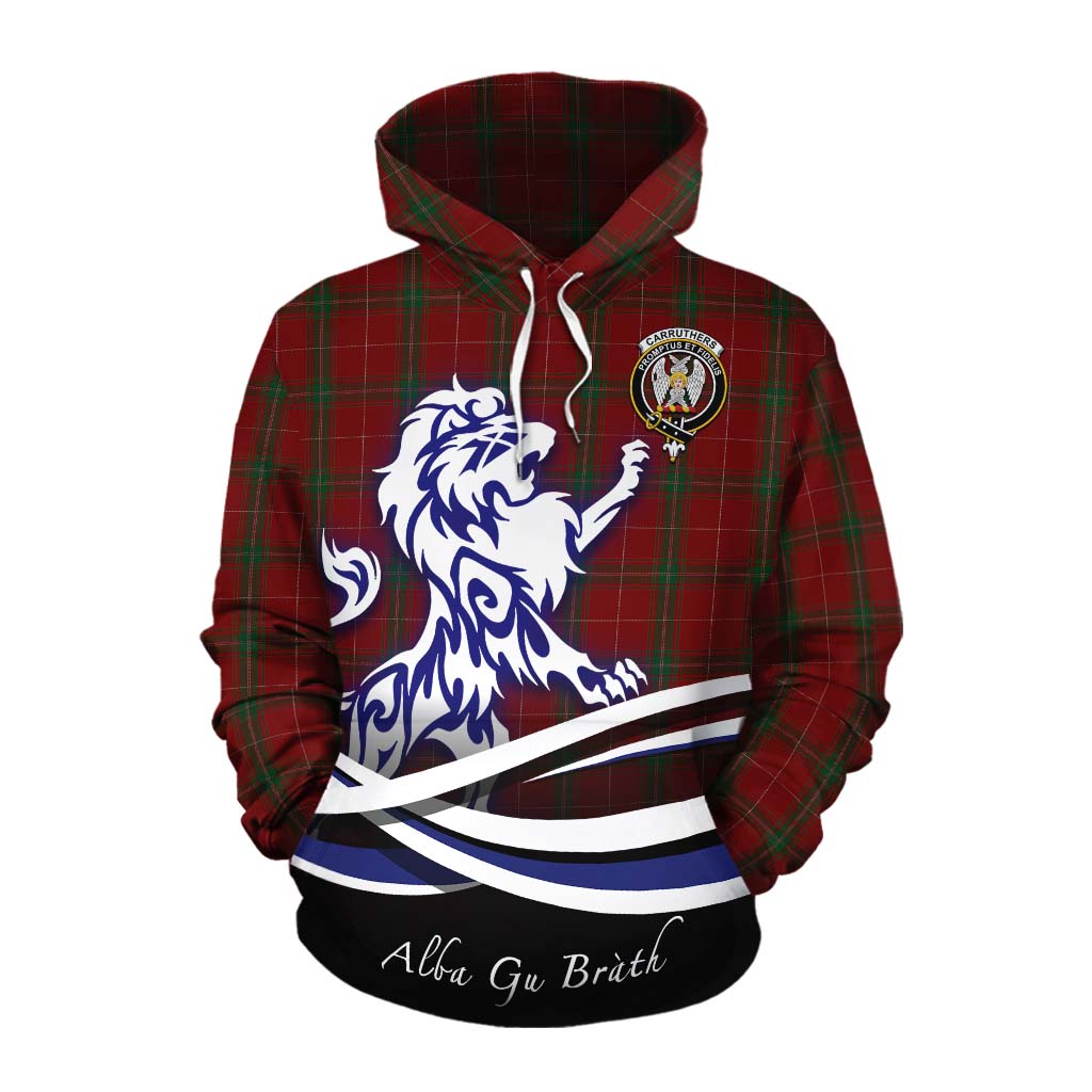 Tartan Vibes Clothing Carruthers Tartan Cotton Hoodie with Alba Gu Brath Regal Lion Emblem