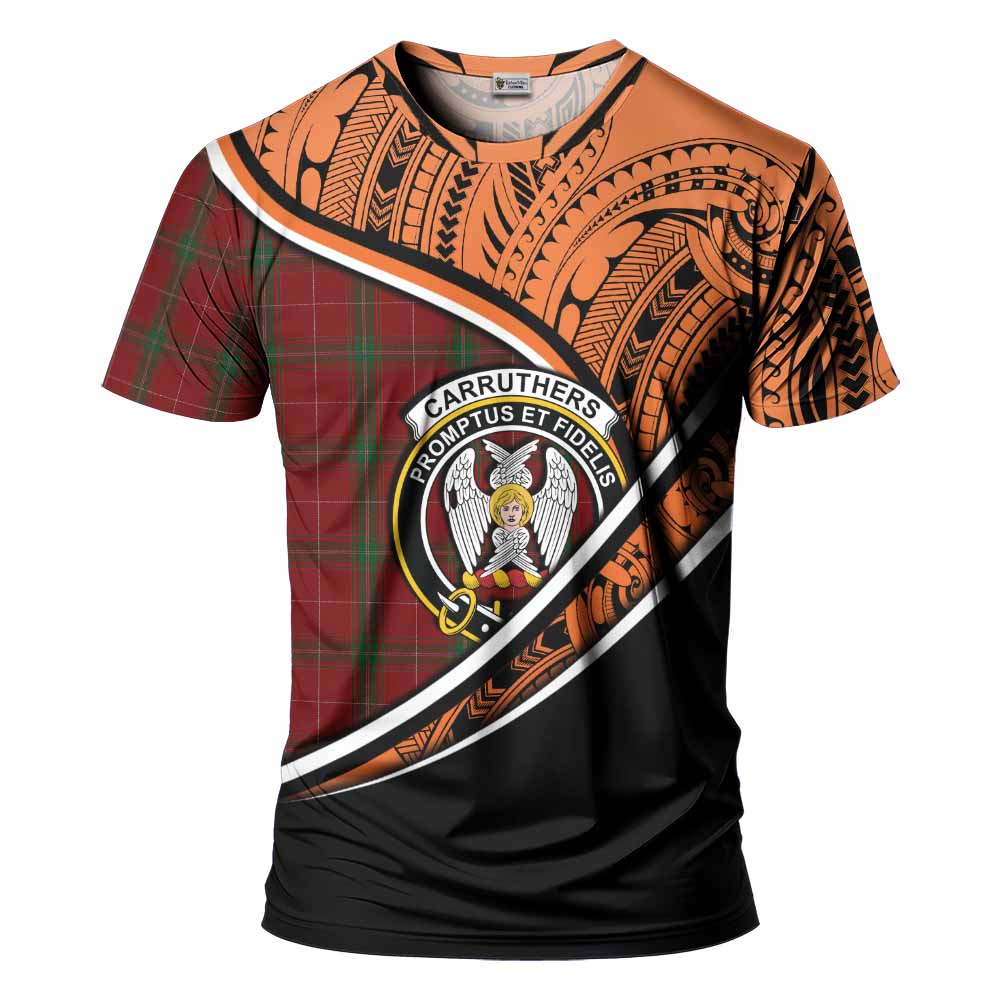 Tartan Vibes Clothing Carruthers Crest Tartan T-Shirt with Maori Tattoo Style - Orange Version