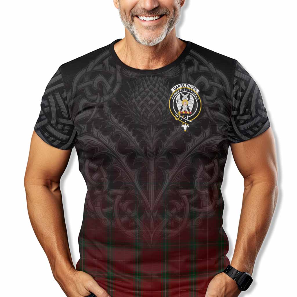 Tartan Vibes Clothing Carruthers Tartan T-Shirt with Family Crest Celtic Thistle Vibes