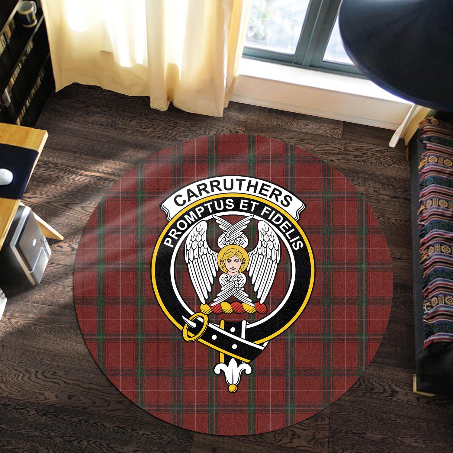 Carruthers Tartan Round Rug with Family Crest - Tartanvibesclothing