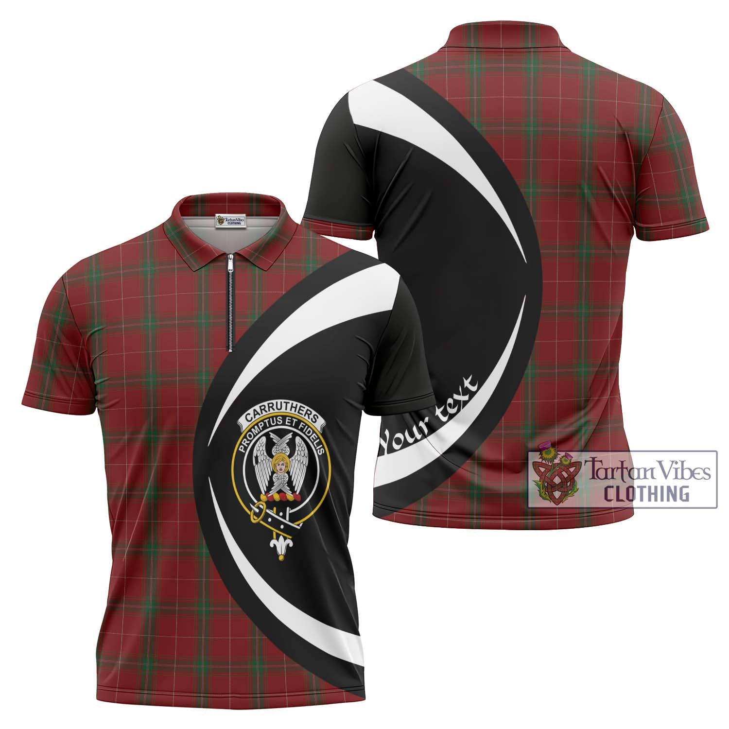 Tartan Vibes Clothing Carruthers Tartan Zipper Polo Shirt with Family Crest Circle Style