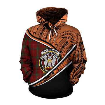 Carruthers Crest Tartan Cotton Hoodie with Polynesian Vibes Style - Orange Version