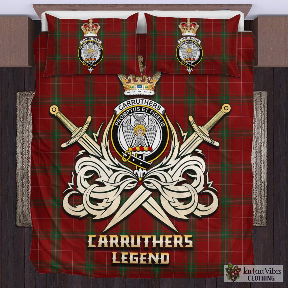 Tartan Vibes Clothing Carruthers Tartan Bedding Set with Clan Crest and the Golden Sword of Courageous Legacy