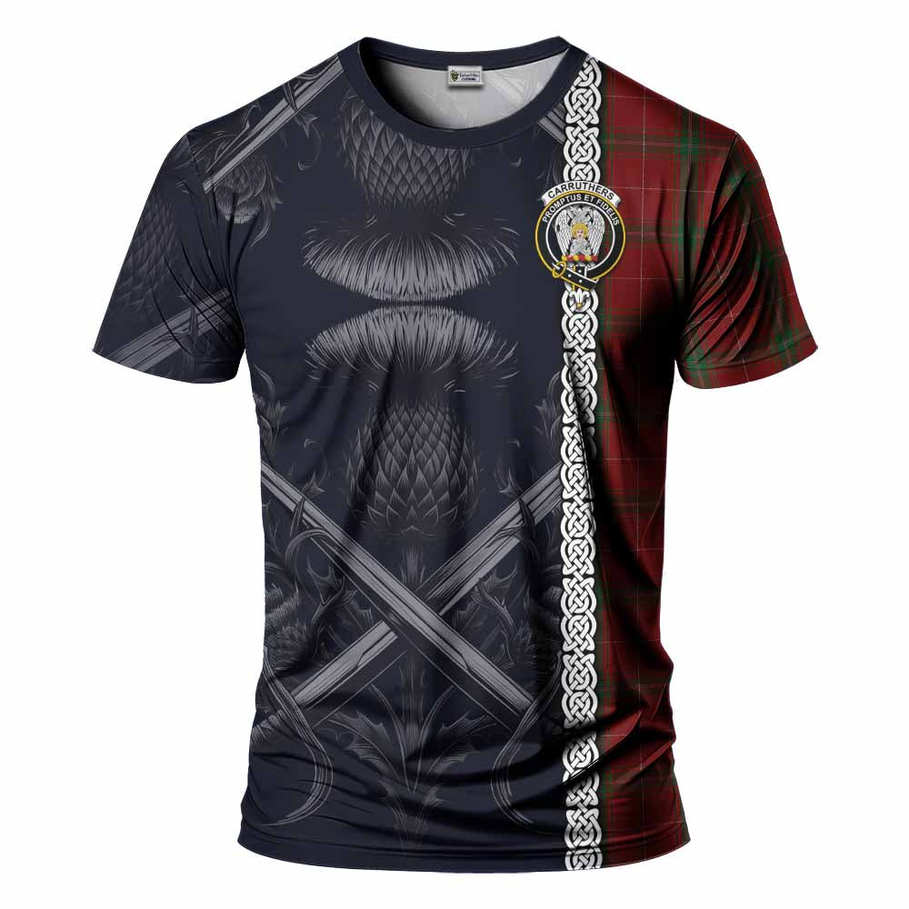 Tartan Vibes Clothing Carruthers Tartan T-Shirt with Family Crest Cross Sword Thistle Celtic Vibes