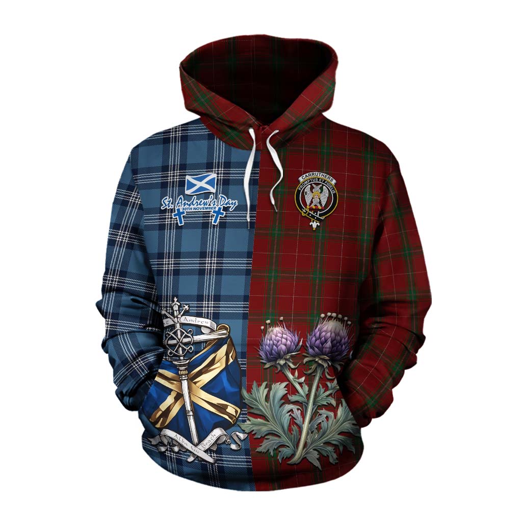 Tartan Vibes Clothing Carruthers Tartan Cotton Hoodie Happy St. Andrew's Day Half Tartan Style