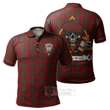 Carruthers Tartan Polo Shirt with Family Crest and Bearded Skull Holding Bottles of Whiskey