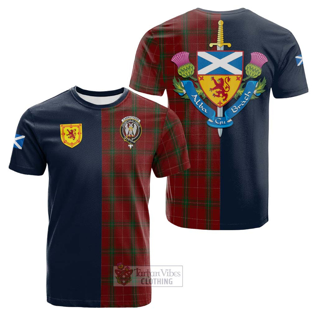 Tartan Vibes Clothing Carruthers Tartan Cotton T-shirt with Scottish Lion Royal Arm Half Style