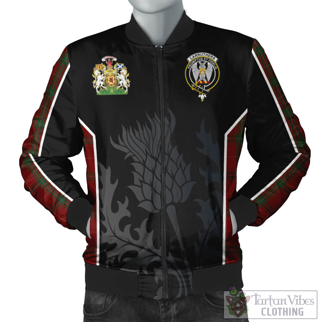 Tartan Vibes Clothing Carruthers Tartan Bomber Jacket with Family Crest and Scottish Thistle Vibes Sport Style