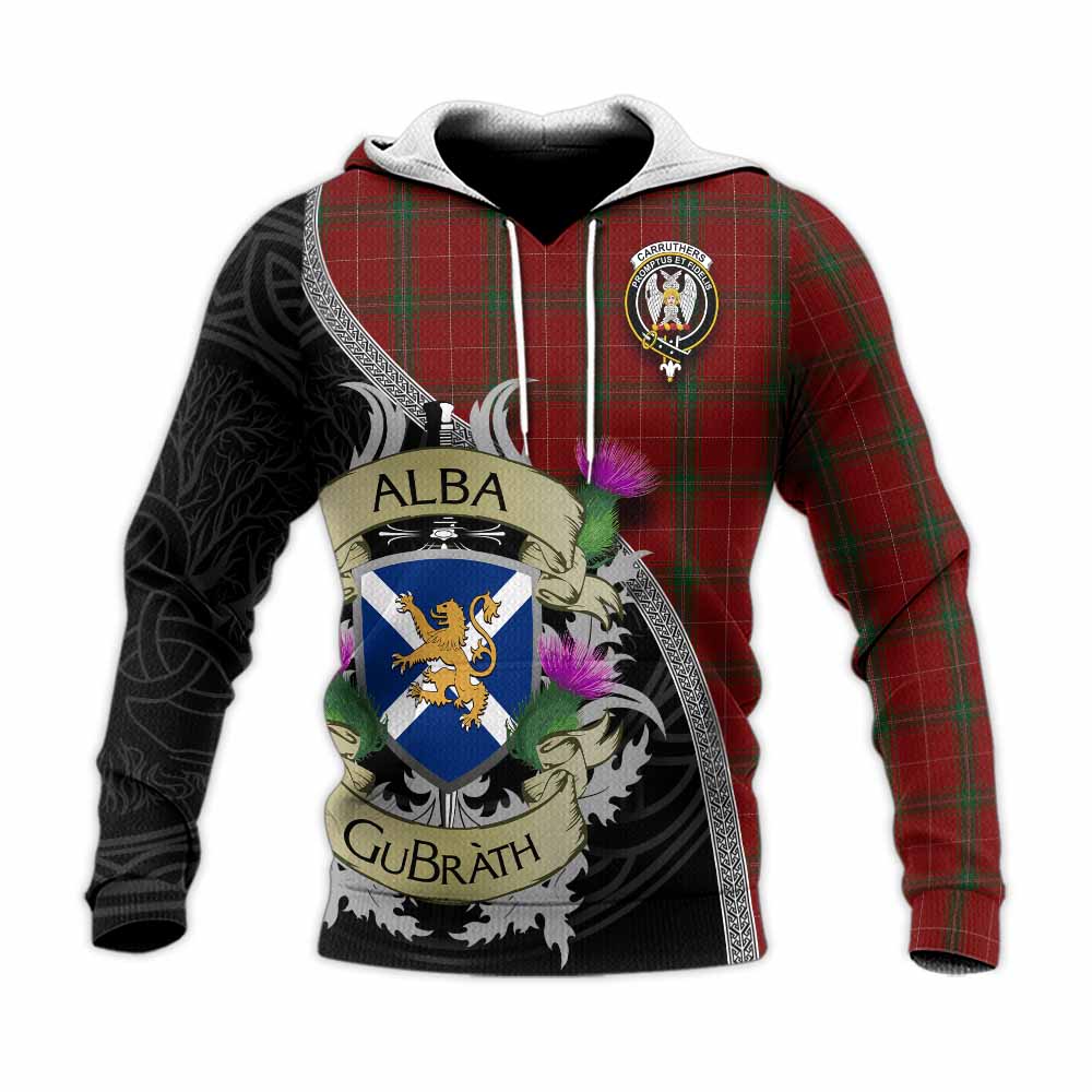 Carruthers Tartan Family Crest Knitted Hoodie Lion Rampant Royal Thistle Shield Celtic Inspired Unisex Knitted Pullover Hoodie - Tartan Vibes Clothing