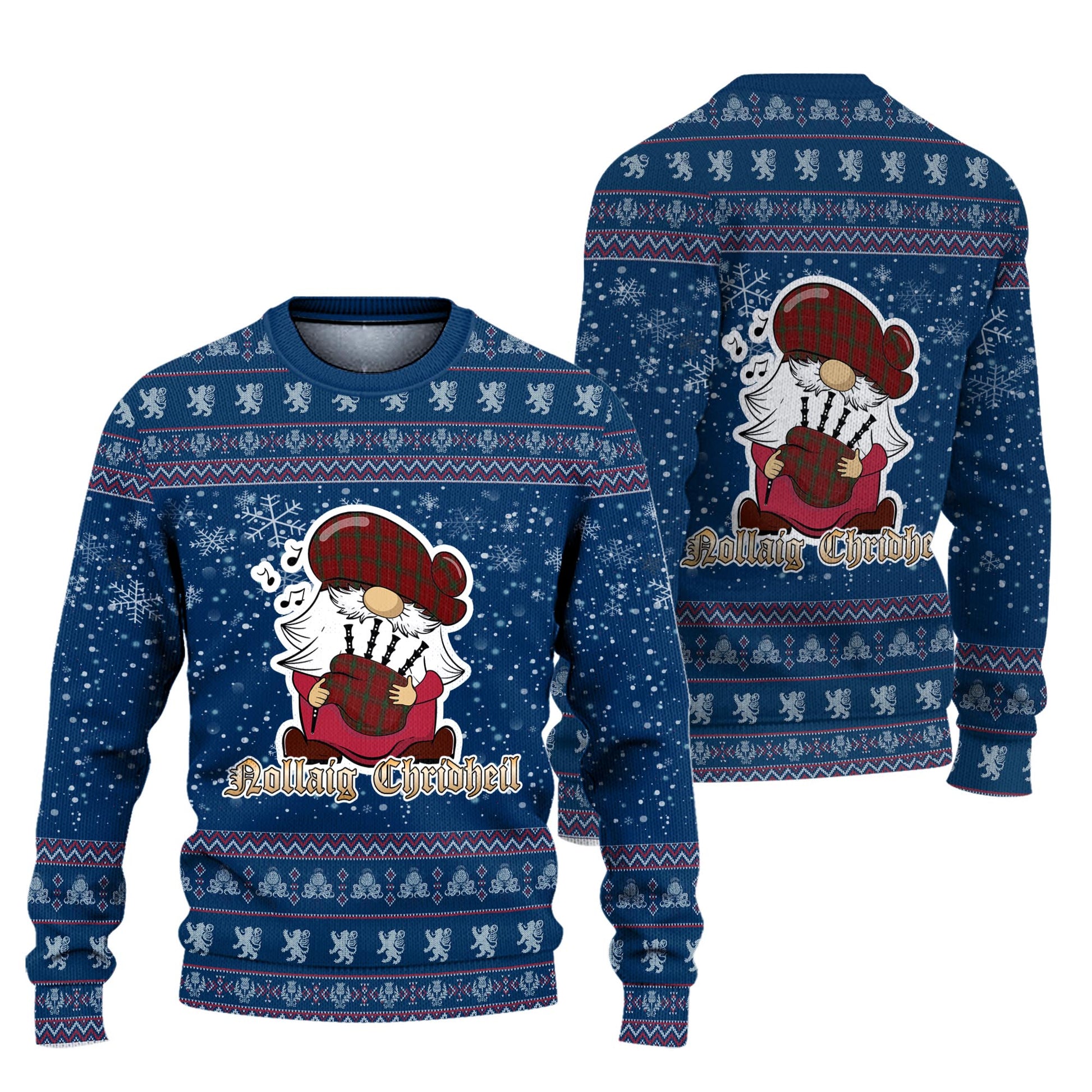 Carruthers Clan Christmas Family Knitted Sweater with Funny Gnome Playing Bagpipes Unisex Blue - Tartanvibesclothing