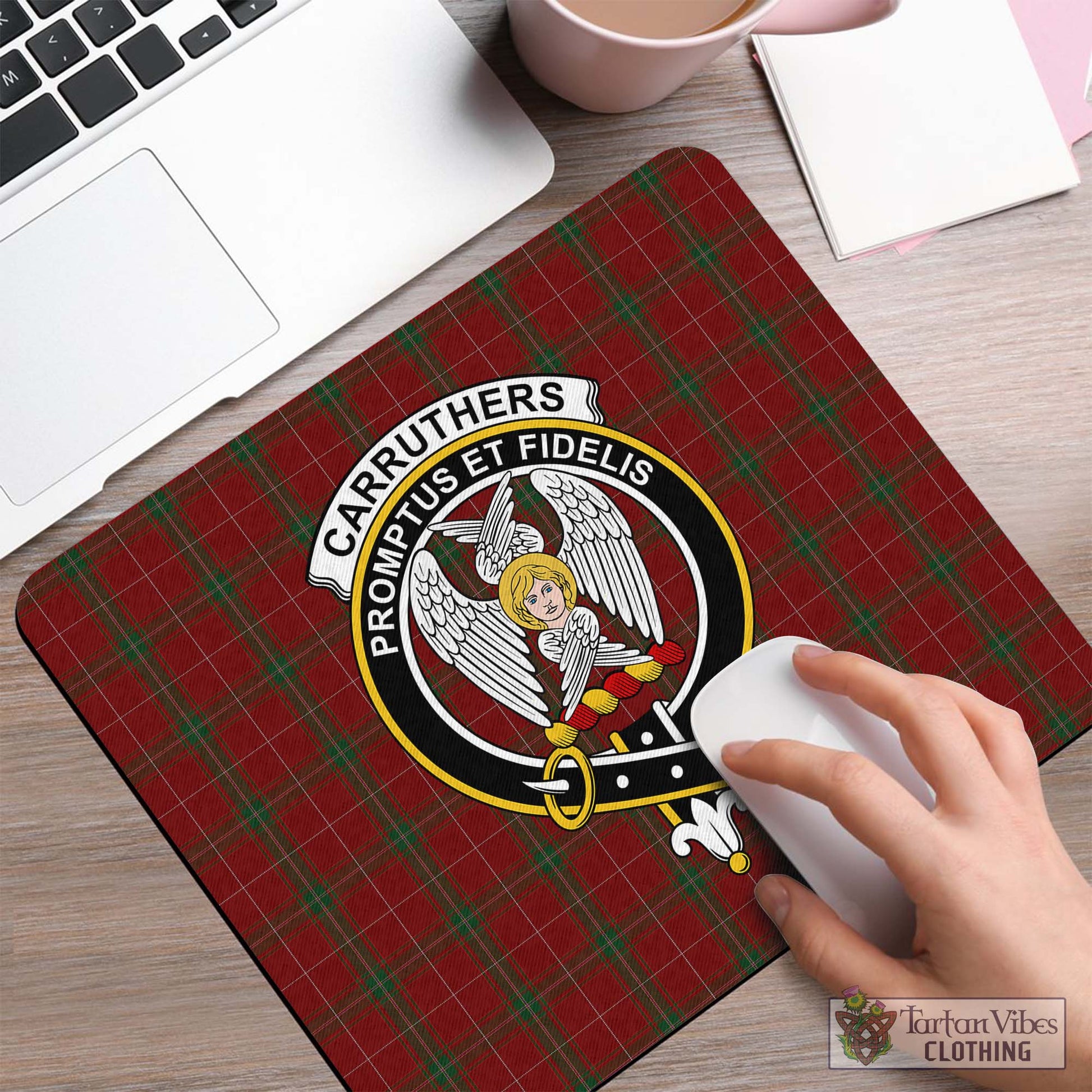 Tartan Vibes Clothing Carruthers Tartan Mouse Pad with Family Crest