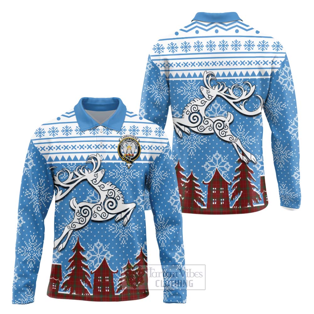 Tartan Vibes Clothing Carruthers Clan Christmas Long Sleeve Polo Shirt Celtic Reindeer Style