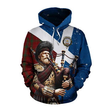 Carruthers Tartan Cotton Hoodie with Family Crest Scottish Bagpiper Vibes