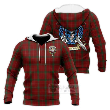 Carruthers Tartan Knitted Hoodie with Family Crest Celtic Skull Style